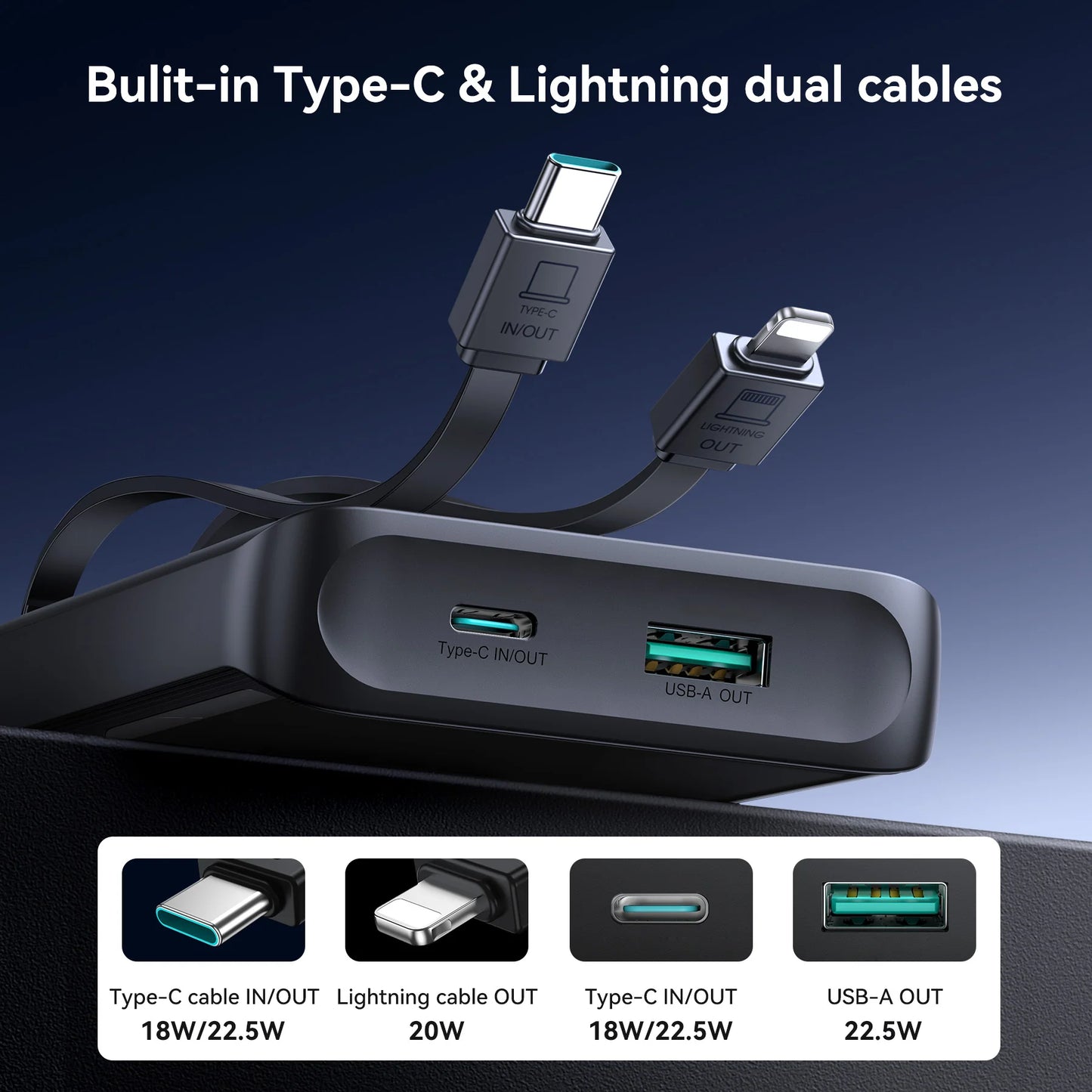 Joyroom JR-PBF19 22.5W with dual cable Powerbank 10000mAh black