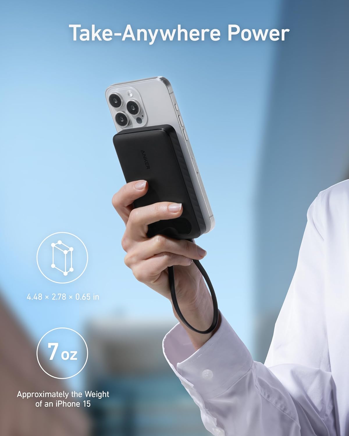 Anker Power Bank (10K, 22.5 , Built-In USB-C Cable)