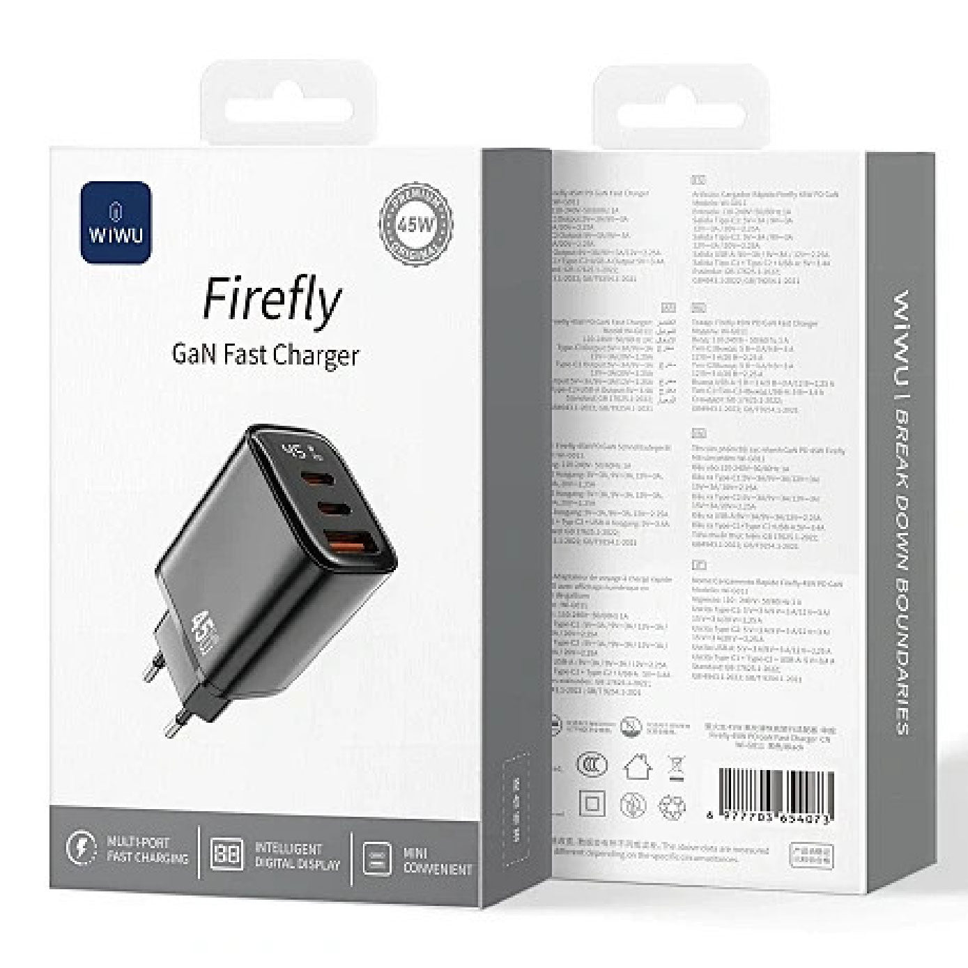 WiWU Firefly 45W PD GaN Fast Charger Wi-G011 2*USB C+USB