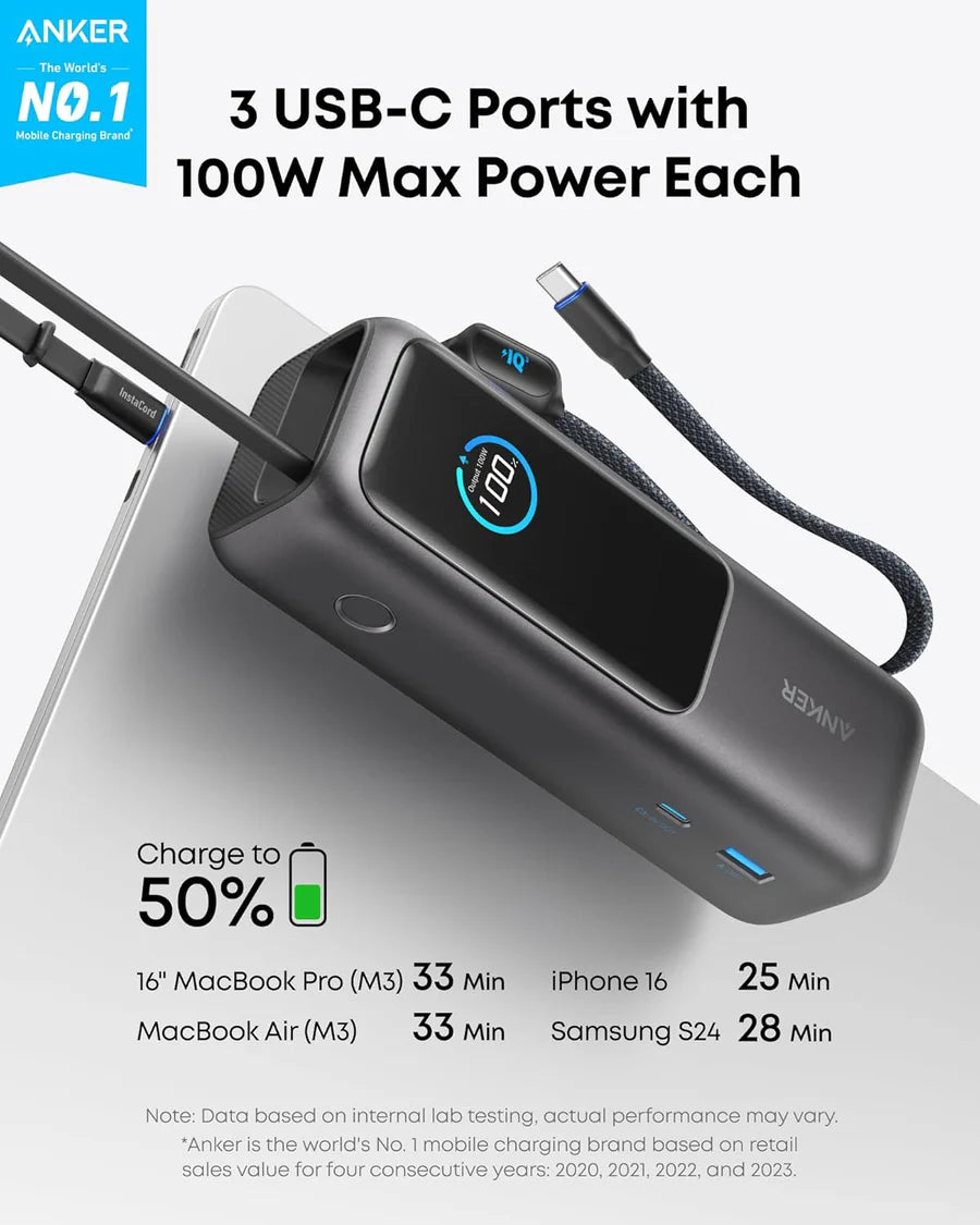 Anker Power Bank (25K, 165W, Built-In USB-C )