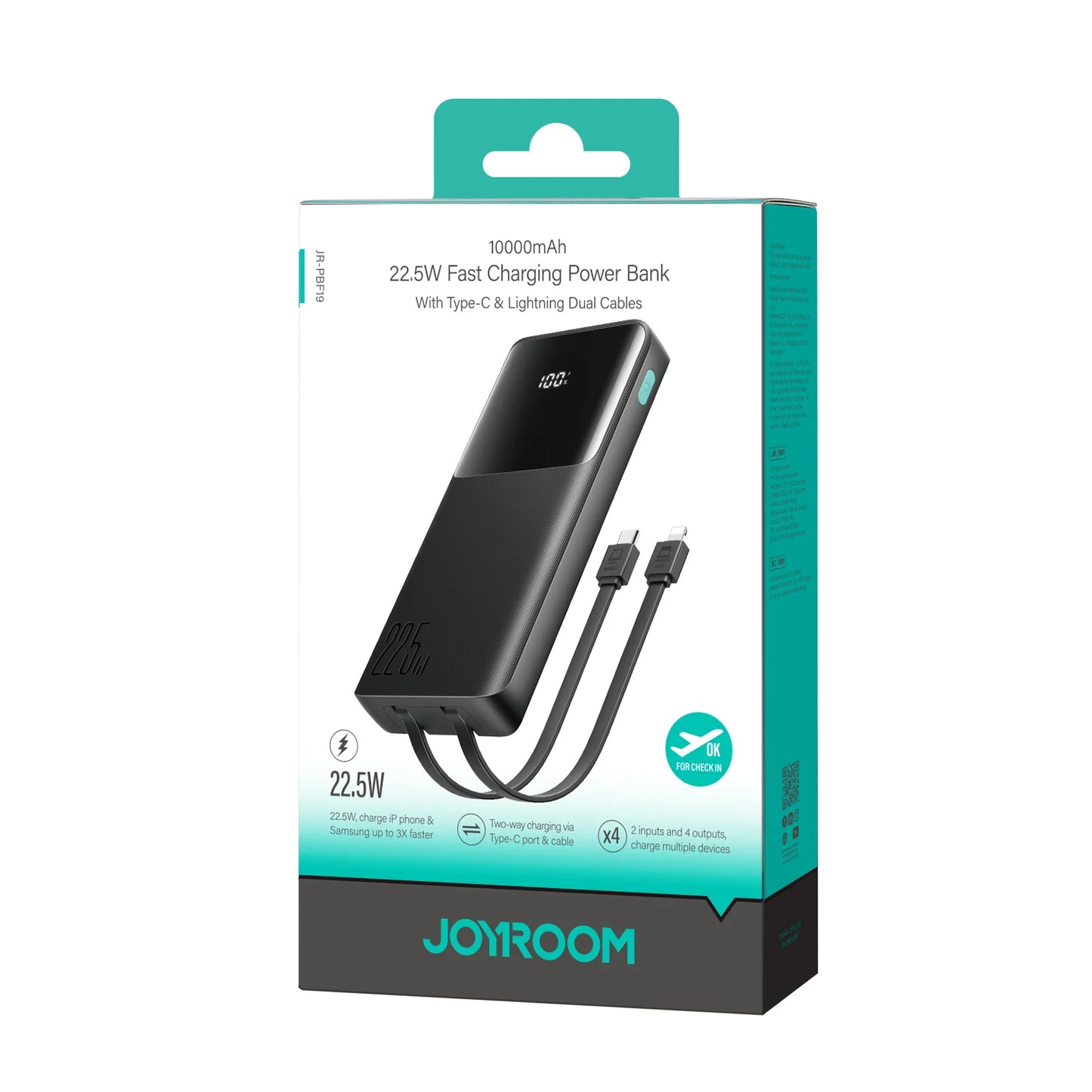 Joyroom JR-PBF19 22.5W  with dual cable Powerbank 10000mAh black